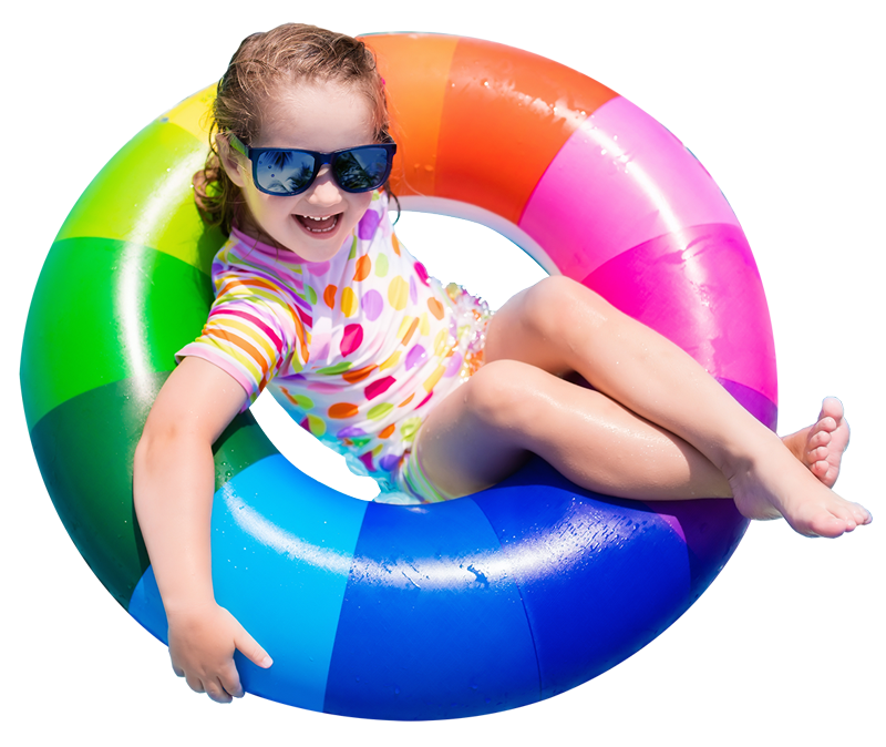 Parrots-Landing-Swimming-Pools-little-girl-rainbow-raft